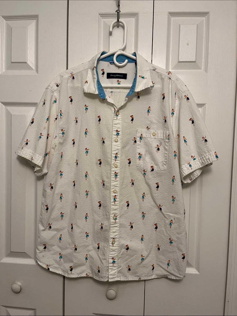 Tommy Bahama Casual White Short-Sleeve Button-Up Shirt with Micro Print hawaians